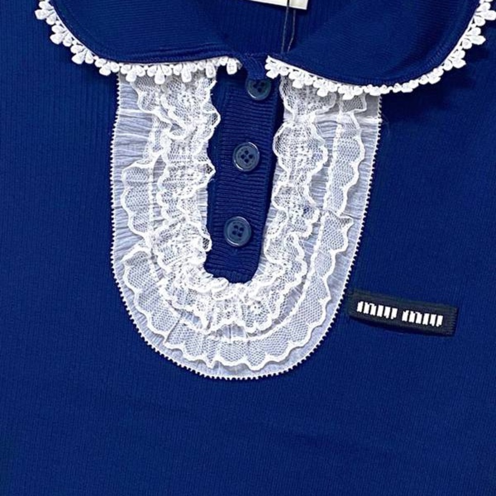 💙 MIU MIU Navy Lace Trim Knit Vest - Picture 4 of 5